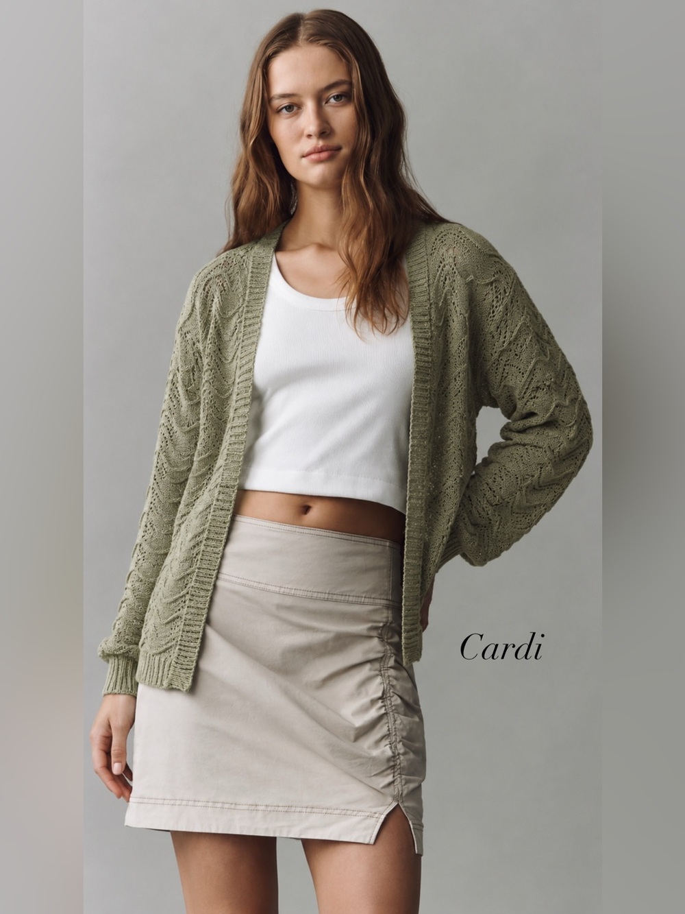 Dreamers Olive Green Open-Knit Women's Cardigan Sweater